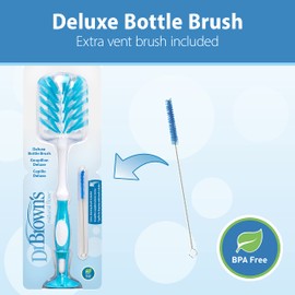 Dr. Brown's Deluxe Bottle Brush for Cleaning Baby Bottles, Nipples, and Sippy Cups with Suction Cup Stand and Vent Brush, BPA-Free, Blue, 1-Pack