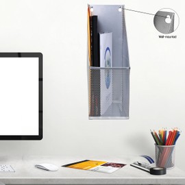 YBM HOME Mesh Steel Deluxe Magazine Rack, Extra Wide Magazine File Holder (1, Silver)