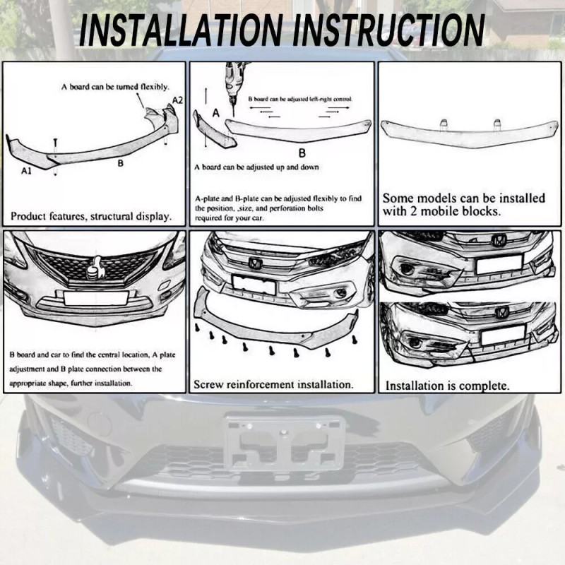 DTOUCH For 2013-2021 Acura ILX Gloss Black Front Bumper Lip