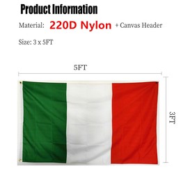 HVATLTL Italy Flags 3x5FT,Heavy Duty 220D Nylon Flag, Vivid Colors,Italian National Flags Banners with 2 Brass Grommets for Indoor Outdoor. (Italy, 3x5)