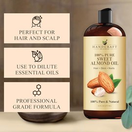 Handcraft Blends - Aceite de Almendra Dulce 100% Puro - Grado Terapéutico Natural Premium, 16 oz - Aceite Portador para Aromaterapia, Masajes, Hidratación de Piel y Cabello