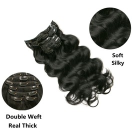 Body Wave Clip In Human Hair Extensions Full Head 16 Clips 100% Real Remy Human Hair Extensions 8A 7 Pcs Wavy Pieces 22 Inch 1# Jet Black80g