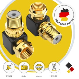 RedStar24 Satellite F-Connector Angle Adapter 90° Solid for Coaxial Cable F-Angle Connector Angle Adapter F-Adapter Angled Satellite Cable Antenna Cable Coupling Gold-Plated - Pack of 2