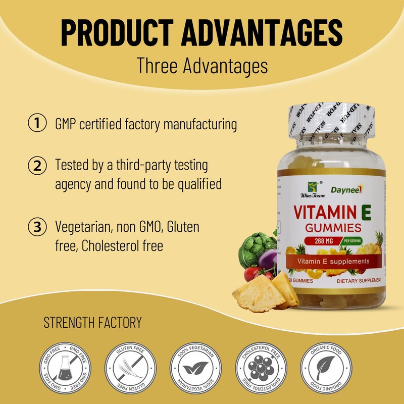 Wins Town Vitamin E Gummies 268mg, Delicious, Vegan, Non-GMO, Adult