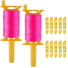 2 Pack Mason Line with Handle, Twisted 540 FT #18 Reloadable Reel with 10 Levels, Braided Nylon Construction String Line for Gardening, Masonry Tools, Surveying, Kite Twine String or DIY(Pink)