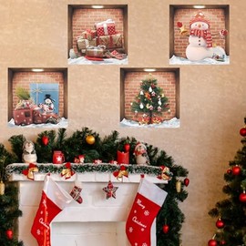 KOKOLAP Juego de 4 Calcomanías Adhesivos de Pared 3D de Navidad
