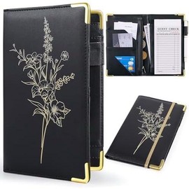Server Book, PU Leather Server Books for Waitress with Zipper Pockets, Waitress Book with Pen Holder Fit Server Apron Check Presenters for Restaurants - Color: Black