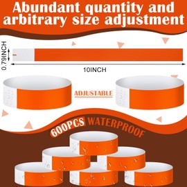 600 Packs Paper Wristbands for Events Neon Party Wristbands Colored Waterproof Paper Club Arm Bands Lightweight Identification for Concert Bar Entrance Admission(Orange)