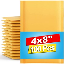 Axidou Kraft Bubble Mailers 4x8 Inch 100 Pack, Tear Resistant Padded Envelopes, Thick Self Sealing Bubble Envelopes, Suitable for Small Businesses, Shipping, Mailing, Packaging, Yellow