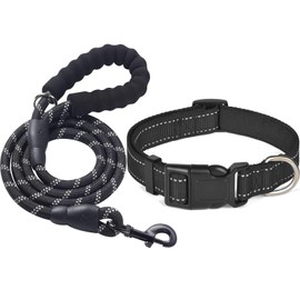 MENGTEQI Reflektierendes Hundehalsband, verstellbare Größe, atmungsaktives und verschleißfestes Material, geeignet für kleine, mittlere und große Hunde. (Schwarz, S)