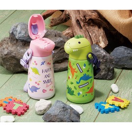 Skater SSH4D-A 3D Stainless Steel Straw Water Bottle, 12.5 fl oz (370 ml), Vacuum Double Wall, Cold Insulation, Happy & Smile