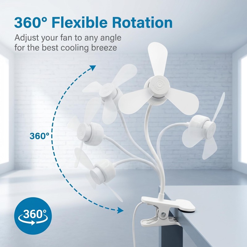 clip on fan for bed 5V Clip-on USB Powered Fan