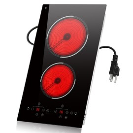 Traenvir 2 Burner Electric Cooktop, 12 Inch Built-in & Countertop Electric Stovetop, Ceramic Cooktop with Touch Control, Child Safety Lock, Timer, Pause Function, 9 Power Levels, 110V - 120V Plug in