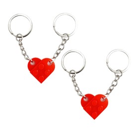 FiveMileBro 2 Pairs of Key Fob Heart, Partner Keyring, Red Heart-Shaped Key Ring, Small Key Ring, Building Block Key Ring, Anniversary Gift Couple, red