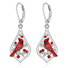 Cardinal Earrings Dangle for Women - Sterling Silver Red Bird Memorial Jewelry - Sympathy Gifts