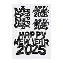 4 x 'Happy New Year 2025' Temporary Tattoos - Water Resistant, Skin-Safe, Non-Toxic Transfers, Mixed Sizes (TO00080888)