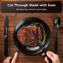 OOU Steak Knives Set of 6, 4.5" German High Carbon Stainless Steel Steak Knife Set, Serrated Steak Knives, Dishwasher Safe & Rust-Resistant Kitchen Knife Sets