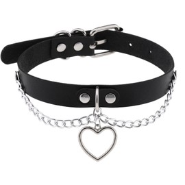 Love Heart Collar Soft PU Choker Necklace Set with Chains for Cat Pet Cosplay Novelty Jewelry Gift Adjustable 11-16 inches (Black)