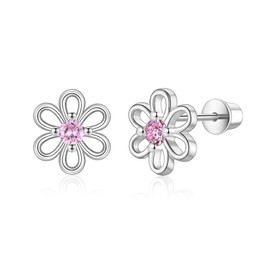 VYYU Cute Flower Earrings for Girls Women - Hypoallergenic Titanium Earrings with Screwback Back, Colorful Cubic Zirconia Studs Girls Jewellery Christmas Birthday Gifts for Daughter Granddaughter
