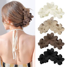 4 PCS Flower Hair Claw Clips, Large Non-Slip Matte Hawaiian Plumeria Flower Hair Clips Strong Hold Jaw Clips for Women & Girls