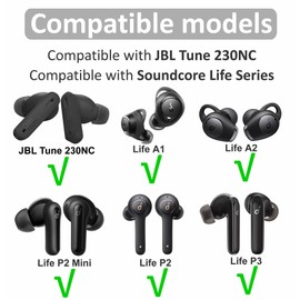 IiEXCEL 9 Pairs Ear Tips Compatible with JBL Tune 230NC TWS in-Ear Headphones, S/M/L 3 Size Silicone Eartips Earbuds Ear Buds Gel Wings Skin Accessories Compatible with Soundcore Life Series - Gray