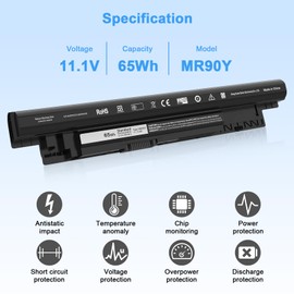 Ymawetia MR90Y 65Wh 11.1V Battery Compatible with Dell Inspiron 14-3421 14-3437 14R-5421 14R-5437 15-3521 15-3542 15R-5521 15R-5537 17-3721 17-3737 17R-5721 17R-5737 Fit for Latitude 3440 3540 3000