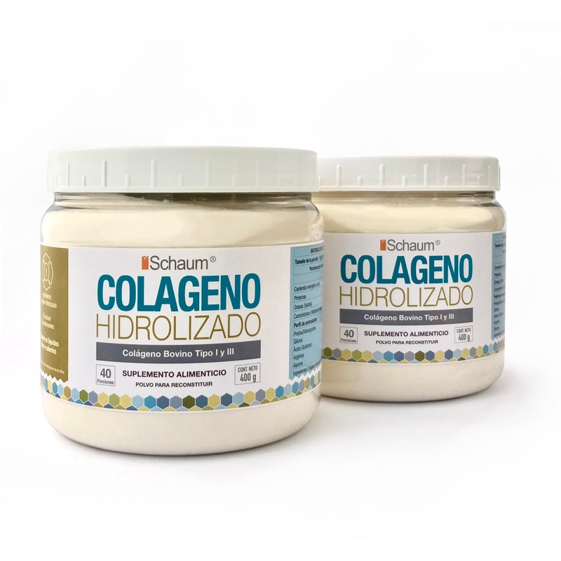 SCHAUM Colágeno Hidrolizado en Polvo 100% Puro, 2 Pack 400