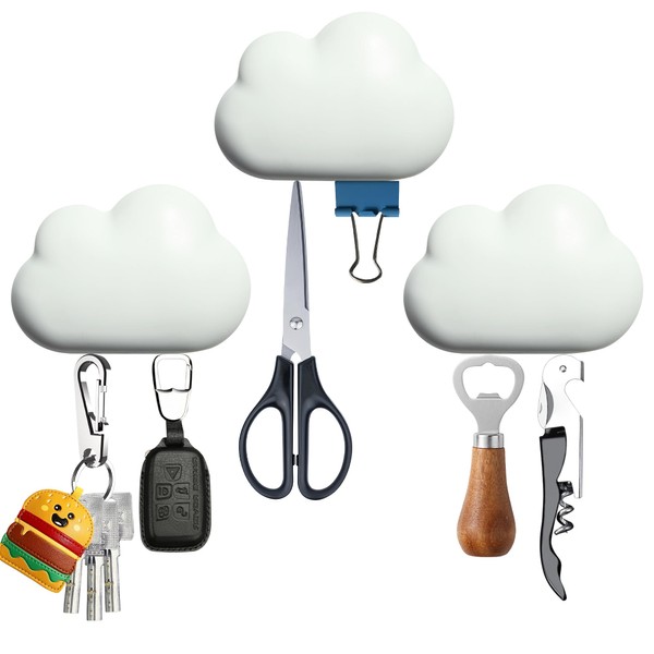OUJUN 3 PCS White Cloud Shape Magnetic Key Hangers for