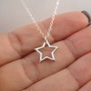 Sterling Silver Tiny Star Outline Charm Pendant Necklace,18"