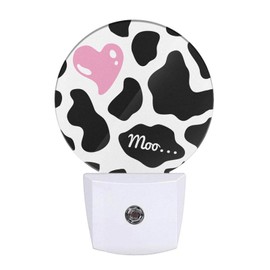 Uanvaha Cow Nightlight Black Cow Print with Cute Pink Heart LED Dusk to Dawn Night Lamp Auto Sensor for Bedroom Bathroom Hallway Living Room