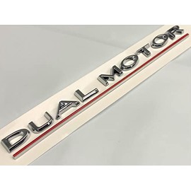 1Pc Dual Motor Emblem Underlined Letters 3D Badge Car Rear Trunk Performance Sticker Decal for Mo-del 3 S X Y (Chrome Red)