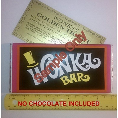 7 Ounce sized willy wonka chocolate bar wrapper and golden ticket (no chocolate)