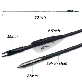 Lanneret Archery Practice Target Arrows for Kids Youth or Beginners, 28inch Fiberglass Arrows on Recurve Bow (Pack of 12) Black