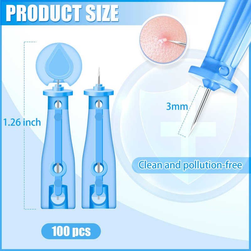 Sterile Needles for Pimples, 100Pcs Disposable Acne Lancet Effective Blemish