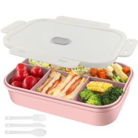 HUAERSICO Brotdose mit Fächern - Brotdose schule und Lunchbox kinder/Erwachsene - Bento box - jausenbox kinder - snackbox mit fächern,Kommt mit Messer, Gabel und Löffe,Nordic Rosa/1400ml
