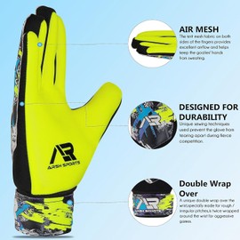 Arsh Sports 2Pack Goalkeeper Gloves for kids, Youth and Adult Football Soccer Goalie gloves with 4-mm Latex Spine & Double Wrist Protection (Yellow & Black, Size 4 suitable for 6 to 9 years old)