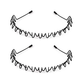 LERNOU Mens Headbands Metal Hair Bands Wavy Hairbands Boys Metal Hair Bands Black Zigzag Unisex Outdoor, Sports, Daily Wear Hair Bands. (2 Pcs)