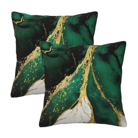 Lcokin Emerald Green and Gold Throw Pillow Cover 18x18 in Marble Cushion Modern Farmhouse Pillow Covers Soft Pillow Cases for Couch Sofa Bedroom Outdoor Home Decor Set of 2