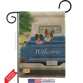 Play Day with Buddy Burlap Garden Flag Set Stand Animals Dog Puppy Spoiled Paw Canine Fur Pet Nature Farm Animal Creature Small Decorative Gift Yard House Banner Double-Sided Made In USA 13 X 18.5