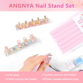 ANGNYA ANGNYA 2 Sets Nail Stand for Press on Nails Display, Magnetic Press on Nail Stand with 96 PCS Reusable Adhesive Putty, Nail Tips Practice Painting Holder for DIY Nail Art Tools