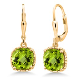 Gem Stone King 18K Yellow Gold Plated Silver 8MM Cushion Gemstone Birthstone Drop Dangle Earrings | Leverback Gold Earrings For Women