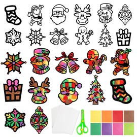 BOOMTOP 14 Christmas Craft Window Pictures Snowflakes Stars Craft Set Children's Window Stickers Colourful Christmas Decoration Window Sticker Stencils DIY Winter Advent New Year's Eve Creative Gifts