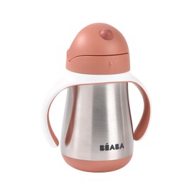 BEABA, 2 in 1 Sippy Cup - Toddler cup - Children’s Beaker with straw - 100% Waterproof - Easy to Open - Removable Handles - Inox - 250 ml - Terracotta