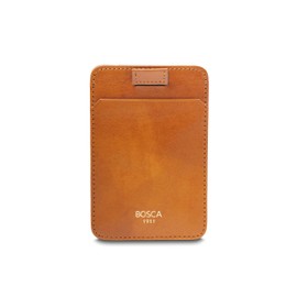 Bosca Leather Card Holder for Men - Slim Wallet with Pull-Tab Ejector - Card Pockets For Multiple Cards Minimalist Design - Men's Credit Card & ID Cases 3.75" x 2.25" Saddle Brown