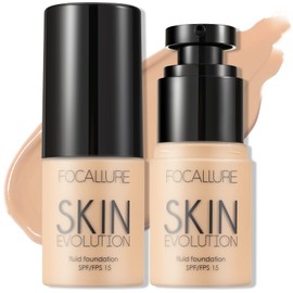 FOCALLURE 2 Pcs Liquid Foundation, Skin Evolution Foundation + Concealer, Full Coverage Foundation Makeup, Durable, Waterproof, Oil-Control, Hides Wrinkles & Lines, Porcelain