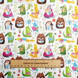 Cotton Fabric - Educated Animals Childrens Craft Fabric Material Metre 44"