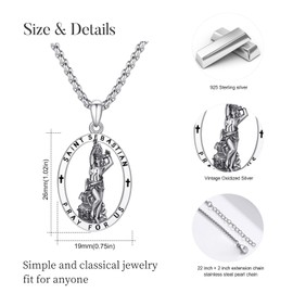 Adnix Saint Sebastian Necklace for Men 925 Sterling Silver St Sebastian Medal Amulet Protection Pendant Necklace Jewelry for Men