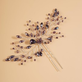 Aimimier Bridal Crystal Hair Pins Classical Wedding Back Comb Prom Party Festival Hair Accessories for Women and Girls (Purple)