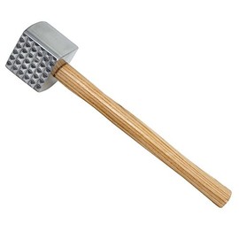 Winco Wood Handle Meat Tenderizer,Aluminum, Tan,Medium