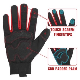 KONGOUARD Heavy Duty Work Gloves,Impact Protection Work Gloves for Men, Durable Safety Mechanics Gloves, Touchscreen Capable (Red, XL)